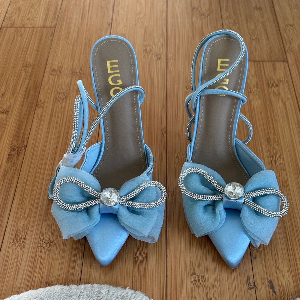 EGO Blue Heels with Rhinestone Bow - Picture 2 of 4